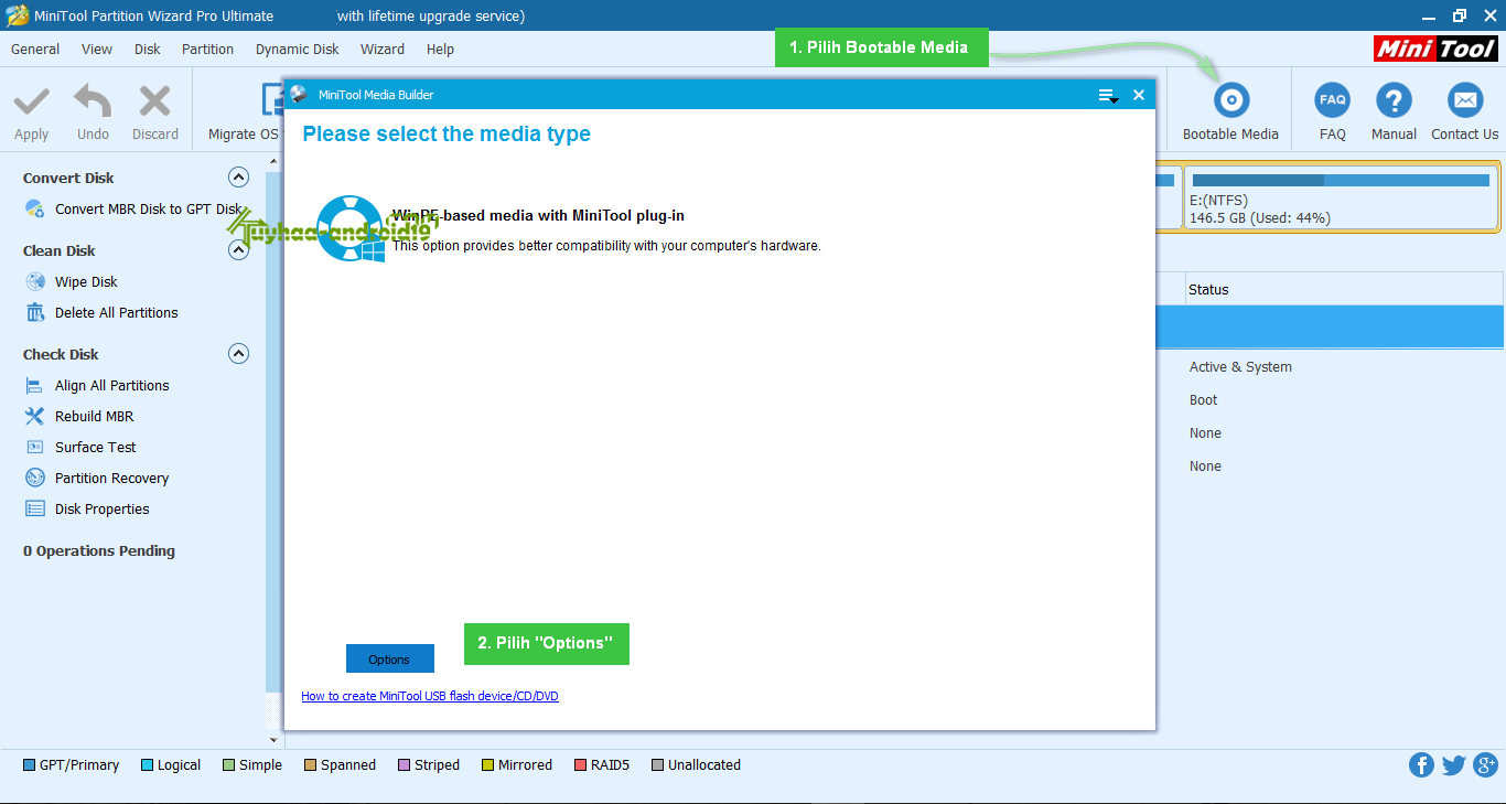 Cara membuat MiniTool Partition Wizard BootCD
