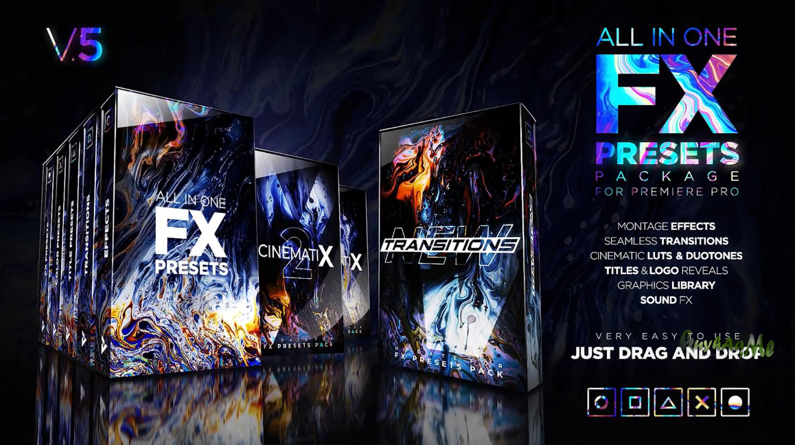 Presets Pack for Premiere Pro: Effects, Transitions, Titles, LUTS, Duotones, Sounds v.5